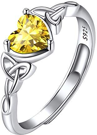 Suplight Anello Celtico 925 Donna con Pietra Cuore Anelli con Quarzo Citrino Anello Ragazza Regolabile Novembre con Confezione Regalo