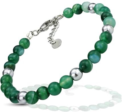 SAGA GIOIELLI ® Bracciale Uomo Donna Pietre Naturali Acciaio (AGATA VERDE)