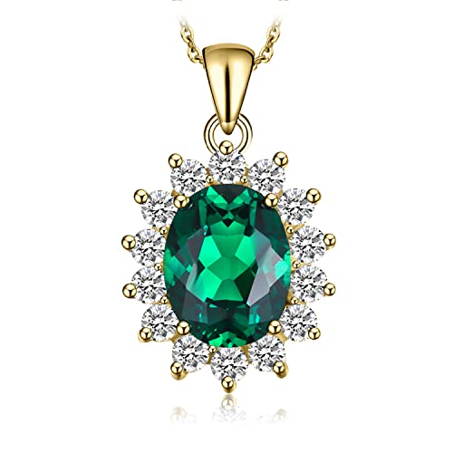 JewelryPalace 2.5ct Collana Donna Kate Middleton Argento 925 con Simulato Smeraldo Verde, Princess Diana William Collana Ciondolo Pietra Ovale con Catena 45cm, Collane Pendenti Oro Set Gioielli Donna