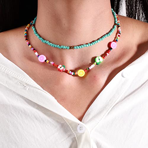 Atentuyi Collana Di Perline Bohémien Colorato Semi Choker Frutta Ciondolo Choker Catena Vintage Perline Collare Collana Gioielli Per Donne E Ragazze 2 Pezzi