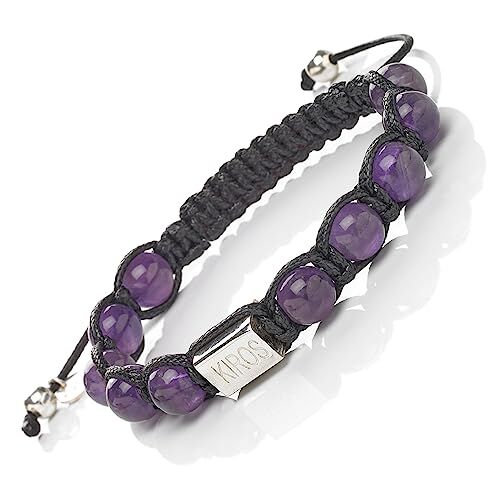 Generico KIROS Bracciale Tibetano Buddista Shamballa Tamashi Unisex Uomo Donna realizzato con Pietre Naturali 8 mm, Filo Cerato Nero, Artigianale Fatto a Mano regolabile 3 Misure.