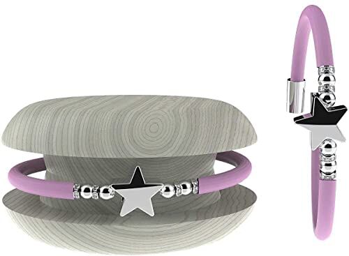 Too Late Bracciale Donna TOOLATE Caucciù con Strass e Charm, Bracciale Macaron Mignon Gioiello con Charm Cuore Stella Portafortuna 100% Made in Italy (star, rosa)