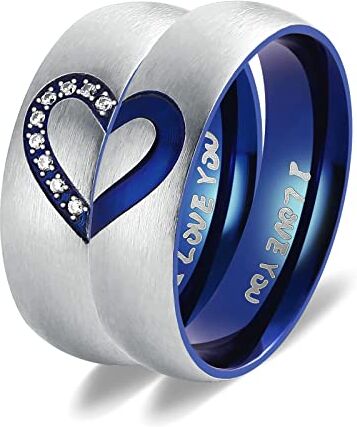 ANAZOZ 1PCS,Anelli Coppia Blu FEDI Nuziali 6MM I Love You Incisione Acciaio Inossidabile Anello di Fidanzamento Coppia Donna Anello 17(57mm)