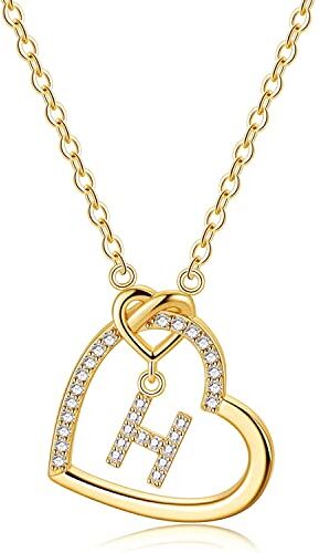 LIHELEI Collana Donna Argento, S925 Argento 26 Lettera Maiuscola Con Zirconi Collana Moglie Mamma Compleanno Natale Anniversario Festa Della Mamma Gioielli Donna Regalo H(Oro)