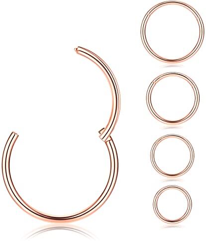 Milacolato G23 Titanio Naso Anelli 16G 18G 20G Cerniera Septum Anelli per Le Donne Uomo Clicker Orecchini Cartilage Daith Helix Tragus Conch Piercing Naso Anelli Nero/Oro Rosa/Argento/Oro 6-10mm