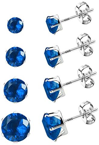 ALEXCRAFT Orecchini a Lobo Punto Luce Azzurro 4 Paia Orecchini Argento Punto Luce Blu 3mm 4mm 5mm 6mm Ipoallergenico