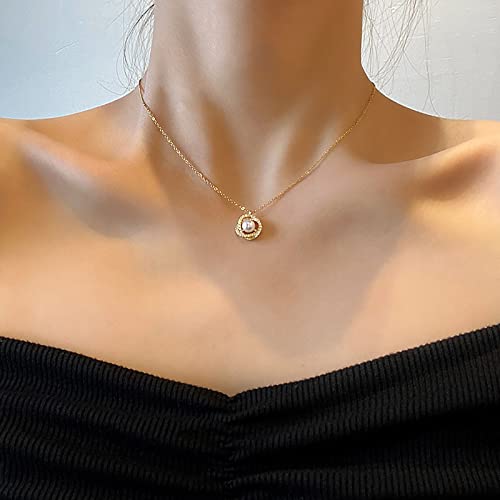 TseenYi Collana Di Perle Collana Pendente Perla D'epoca Scintillante Cz Clavicola Catena Breve Girocollo Gioielli A Catena Per Le Donne E Le Ragazze Regali (oro)