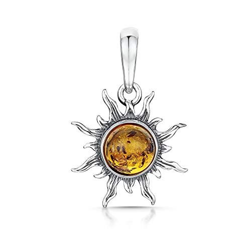 Amberta , ciondolo a forma di sole, in argento Sterling 925 con ambra baltica: Miele