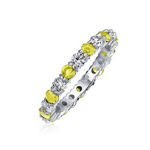 Bling Jewelry Zirconia Cubica Giallo Bianco Alternato Impilabile Cz Eternity Ring Per Le Donne Per Gli Adolescenti Topazio Simulato Argento Sterling