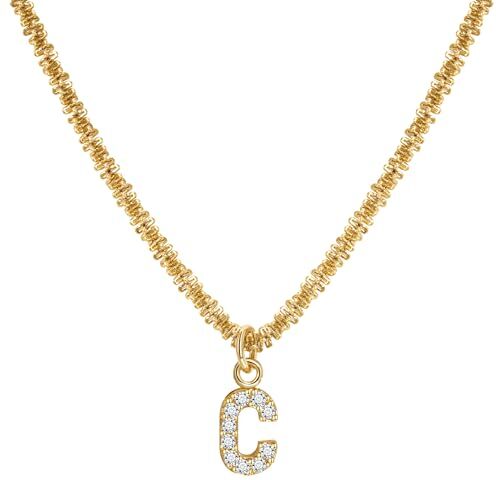 Joo&Rind Collana con ciondolo iniziale in oro Collane francesi con diamanti brillanti Lettera A-Z Collana in oro 18K Catene per collane ipoallergeniche Gioielli da donna e ragazza