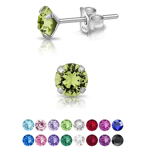 DTPsilver Peridoto Punto Luce Orecchini Punto Luce Argento 925 con Cristalli Swarovski Verdi Peridoto 5 mm Orecchini Donna Verdi Orecchini Swarovski Punto Luce Verde