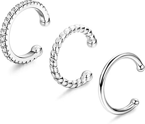 ORAZIO 3Pcs Orecchini in Argento Sterling 925 Orecchini a Cerchio Piccoli Smooth Cz Pavimentato Senza Piercing Cartilagine Clip su Orecchino per Donna, A-Argento