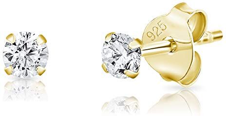 DTPsilver Punto Luce Orecchini Oro Giallo Orecchini Donna Brillantini Orecchini Punto Luce Argento 925 Placcato Oro Giallo Orecchini Zirconi Donna Orecchini a Lobo Donna Orecchini Oro Donna