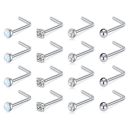 incaton 1mm Piercing Naso 18G L Piercing Naso Brillantino Acciaio Chirurgico Anello Naso Piercing per Uomo Donna, Pallina è di 3 mm