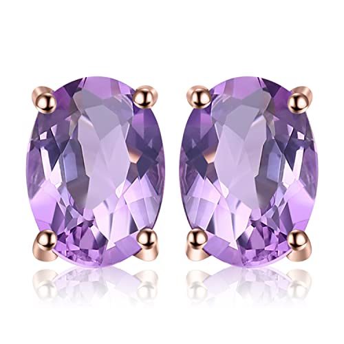 JewelryPalace 1.4ct Orecchini a Bottone Donna Argento 925 con Naturale Ametista Viola, Piercing Orecchini a Lobo Donna con Pietre a Taglio Ovale, Orecchini Viola in Oro Rosa Set Gioielli Donna