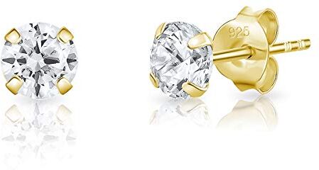 DTPsilver Orecchini Punti Luce Argento 925 Placcati Oro Giallo con Zirconi Orecchini Punto Luce Oro Orecchini Zirconi Donna Uomo Bimba Orecchini Lobo Donna Orecchini Brillantini