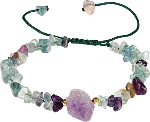 Wizock Braccialetto elastico da donna con ametista grezza, quarzo drusa, pietre colorate e cristalli, Pietra, fluorite