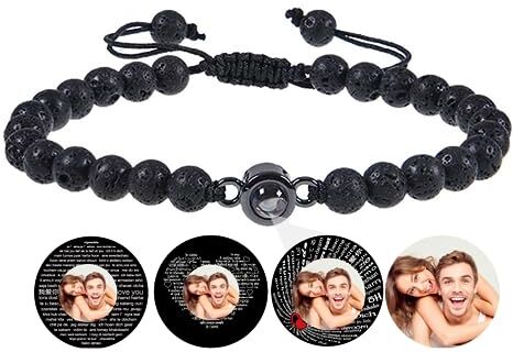 Certykllp Bracciale di perline personalizzato con immagine all'interno Bracciale di proiezione foto personalizzata Cristallo nero Agata Bianco Turchese Bracciali per fidanzata Anniversario Coppie Gioielli