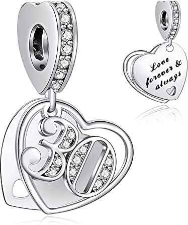 NINGAN 30 Numero significativo di ciondoli per Pandora Charm 925 Ciondoli in argento Collana con perline, Charm pendente per compleanno Anniversario Festa della mamma