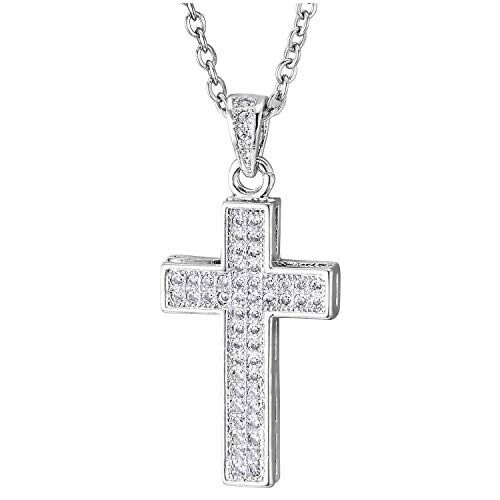 COOLSTEELANDBEYOND Zirconi Pavé Croce Ciondolo, Collana con Pendente Croce da Donna Uomo, Acciaio, Regolabile Corde Chaîne