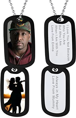 Supcare Collana con Foto Personalizzata, 06 Stile Doppia Militare Collana Donna Uomo Ciondolo Portafoto con Silicone, Argento Collana Personalizzata con Foto+ Incisione, Gioielli Uomo Donna