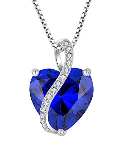 YL Collana Cuore in argento 925 con ciondolo da donna con Zaffiro e pietra portafortuna di settembre