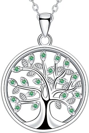 J.MUEN Collana Donna Argento 925 Collana Albero Della Vita con Scatola Regalo-Gioielli Regalo (Verde)