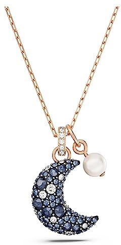 Swarovski Luna Collana Pendente, con Perla di Cristallo e Cristalli , Chiusura a Moschettone, Placcatura in Tonalità Oro Rosa, Multicolore