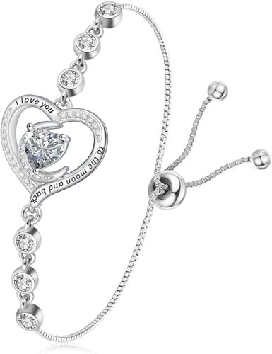 Tusuzik Bracciale Donna Argento 925,Gioielli Donna Braccialetto con Ciondoli a Forma di Cuore con Diamanti Compleanno Natale San Valentino Anniversario Festa Della Mamma Regali Per Moglie Fidanzata Mamma