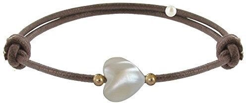 LES POULETTES BIJOUX Bracciale Collegamento Piccolo Cuore di Madreperla Classics Marrone Chiaro