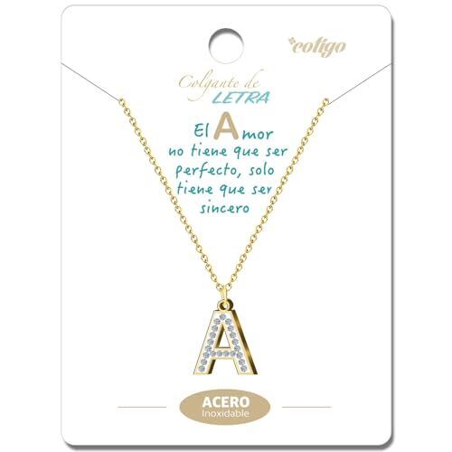 Cotigo Collana Lettera iniziale in acciaio inossidabile con pietra di zirconio brillante Collana da donna con ciondolo a forma di lettera dalla A alla Z Regalo per donna (Lettera A-D'oro)