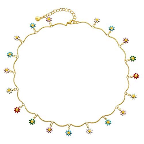 RIXERKOC Collana Girocollo a Catena d'oro Colorful Daisy Flower 18K Placcato Oro Dainty Cute Lip Chain Chokers Collana Semplice Gioielli di Moda Regalo per Le Donne Ragazze