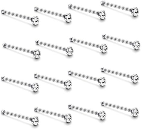 BZKSER piercing naso brillantino 60 pcs Piercing Naso Acciaio Inossidabile, Piercing Naso Forma di I,cristallo,Piercing Naso Brillantino, Piercing Naso Ipoallergeniche, Orecchini Naso