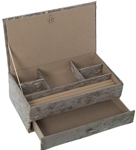 DRW Scatola portagioie con 1 cassetto di velluto in beige 29 x 17,5 x 9,5 cm