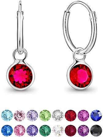 DTPsilver ® Orecchini a Cerchio Piccoli Argento 925 con Cristalli Swarovski® Elements Pendenti Rotondi Spessore : 1.2 mm Diametro: 12 mm – Colore: Rubino