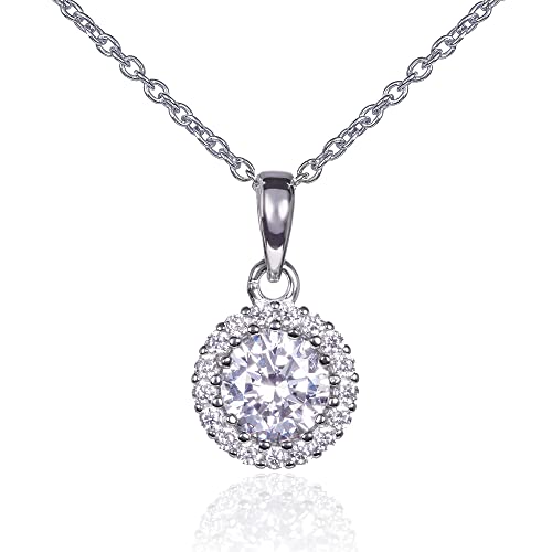 Diamond Treats Collana Donna in Argento Sterling 925, Collana Halo con una Zirconia Cubica Bianca, Elegante Collana con Ciondolo Rotondo, Collana Argento 925 Donna con una Confezione Regalo