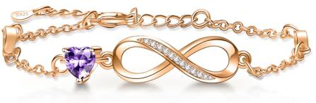 Tusuzik Regalo Donna Compleanno,Bracciale Infinito Donna Argento 925 con Cuore Zirconi con Placcato Oro Rosa Regolabile Bracciali Donna Gioielli Regalo per Mamma