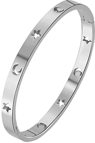 Flongo Bracciale in Acciaio Inox lucidato, da Donna, con Catena intarsiata di zirconi, Regalo di Compleanno, Matrimonio, Fidanzamento