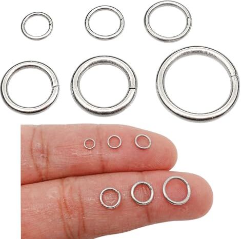 THREENEST Kit di anelli di salto in acciaio inox da 4 mm, 5 mm, 6 mm, 7 mm, 8 mm, 10 mm, in acciaio inox, rotondi, per orecchini, bracciali, collane, ciondoli, gioielli fai da te (chiusi non saldati,