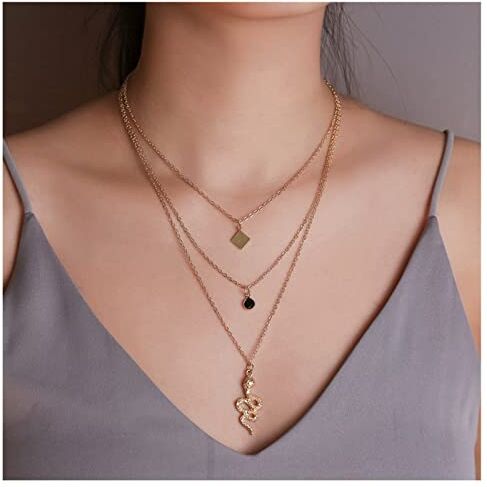 Cimenexe Bohémien Stratificato Cristallo Serpente Collana Nero Cz Collana Girocollo Oro Collana Quadrata Catena Strass Serpente Ciondolo Gioielli Per Le Donne E Le Ragazze