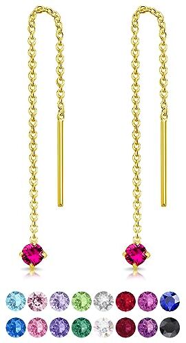 DTPsilver ® Orecchini Fucsia Donna Argento 925 Placcati Oro Giallo con Cristalli Swarovski 3 mm Orecchini Saliscendi Oro Punto Luce Orecchini Fucsia Orecchini Lunghi Pendenti