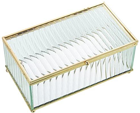 DRW Portagioie Rettangolare in Vetro e Metallo in Oro e Trasparente, 21 x 13 x 9 cm, Multi, estandar