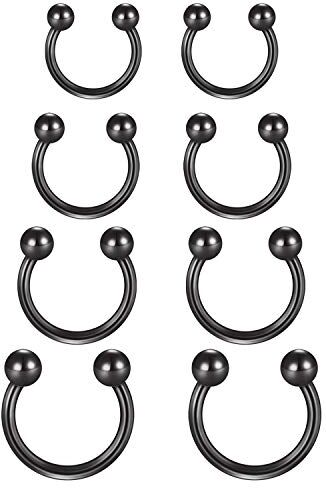 Funseedrr 8pcs Ferro di Cavallo Labbro Labret Ring Acciaio Inossidabile 16G 6/8/10/12mm Cerchio Setto Tragus Helix Cartilagine Orecchino Piercing Gioielli