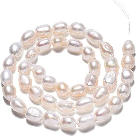 FASHEWELRY Fashewlery Perle d’acqua dolce coltivate, colore: bianco, 8-10 mm, sfuse, circa 39-40 pezzi/filo, per collane fai da te, braccialetti, orecchini, creazione di gioielli