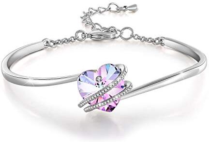 GEORGE · SMITH Charm Donna Bracciale in argento Bracciale Love Story con cristalli a forma di cuore viola Il miglior regalo di compleanno per la festa della mamma per mamma e figlia