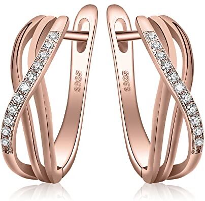 JewelryPalace Hoop Orecchini Infinito Donna Argento 925 con Cubica Zirconia, Piercing Orecchini a Lobo Donna con Pietra a Taglio Rotondo, Huggie Orecchini Piccoli a Cerchio Oro Rosa Set Gioielli Donna