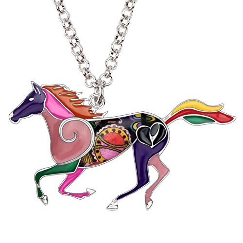 NEWEI Collana Cavallo Smalto Pendente Cavalli Gioielli Donna Ragazza Cavallo Amante Idee Regalo Compleanno (Lilla)