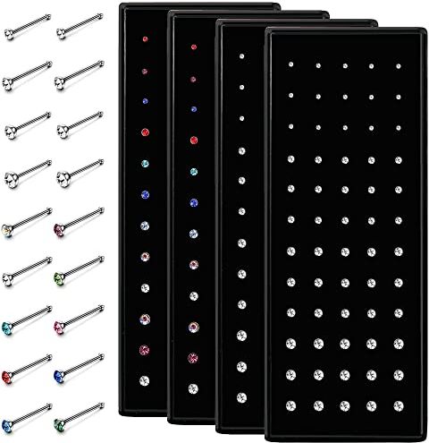 Dochais 240 Pezzi Piercing Naso Acciaio Inossidabile 316L Perno del Naso Piercing di I Diamante Piercing Naso Ipoallergeniche Borchia al Naso per Donna Uomo 22G 1,5mm 2mm 2,5mm 3mm