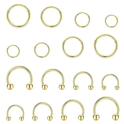 JeweBella 16G Piercing Naso Cerchio Acciaio Chirurgico Clicker Segmento Anello Piercing Naso Piercing a Ferro di Cavallo Piercing Orecchio Cerchio Argento/Oro Piercing Helix Conch Trago Septum