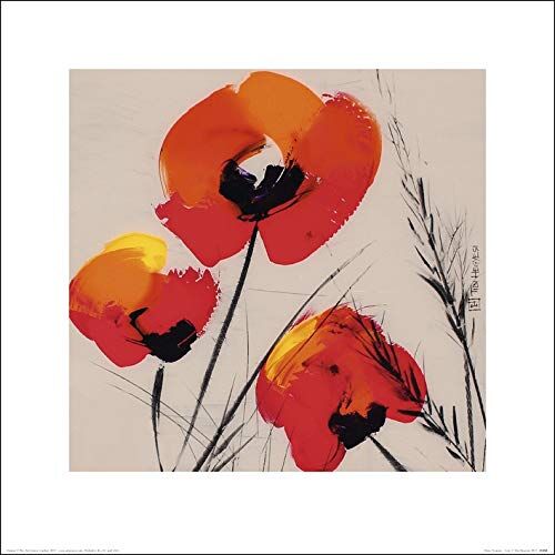 L' Arte Gruppo Tre Poppies-Grey Tibi Hegyesi Stampa Artistica, Carta, Multicolore, 40 x 40 x 1.3 cm